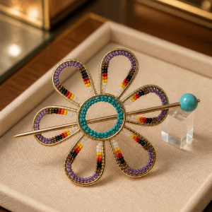 Punctual Purple Flower Hair Clip with Turquoise and Fire Color