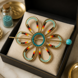Elegant Elevating Turquoise Flower Hair Clip with Fire Color