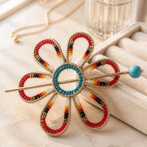 Ravishing Ruby Red Flower Hair Clip with Fire Color