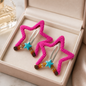Electric Pink Star Hair Clips with Fire Color
