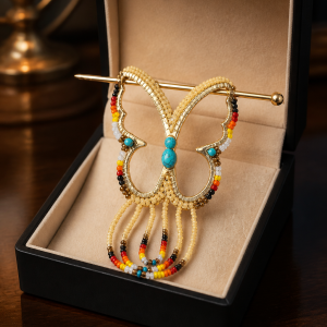 Extravagant Bright Yellow Gold Iron Butterfly Hair Pin with Fire Colors