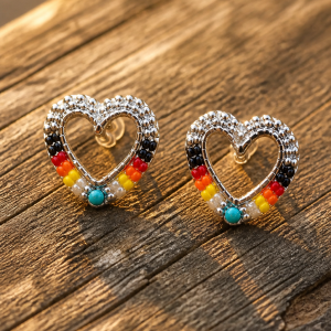 Silver Heart Shaped Studs with Fire Color