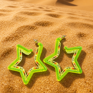 Eye Candy Lime Green Star Hoop Earrings with Fire Color