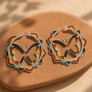 Obsidian Extravagant Midnight Butterfly Hoop Earrings with Fire Colors