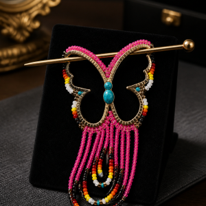 Electric Hot Pink Gold Iron Butterfly Hair Pin with Fire Colors