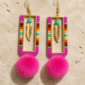 Retro Hot Pimk Iron Small Rectangle dangle earrings