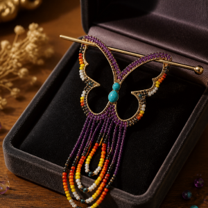 Elegant Gold Iron Purple Butterfly Hair Pin