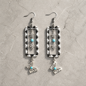 Classy Silver Iron Small Rectangle Beaded Sequence with Butterflies
