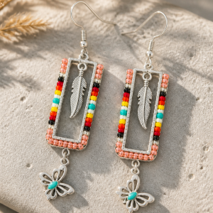 Silver Iron small Rectangel Beaded