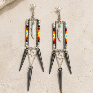 Stylish Silver Iron Small Rectangle Beaded Sequence with Black Spikes