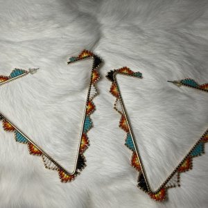 Triangle Shaped Gold Iron White and Turquoise with Fire Color Earrings