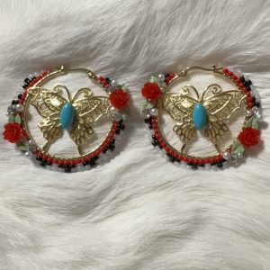 Butterfly Collection Gold Butterfly Rose Hoop Earrings